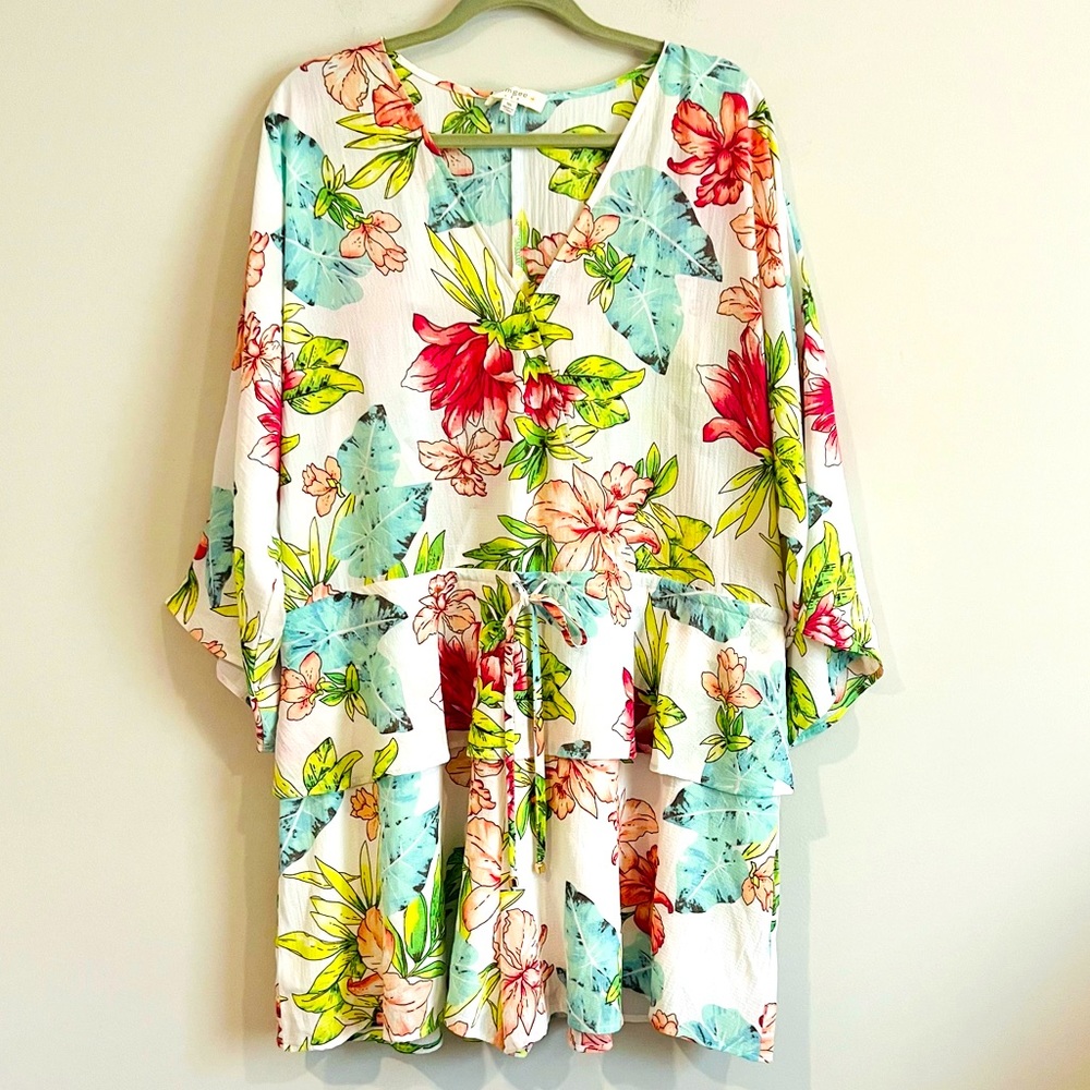 Umgee Plus Tropical Floral Ruffle Romper